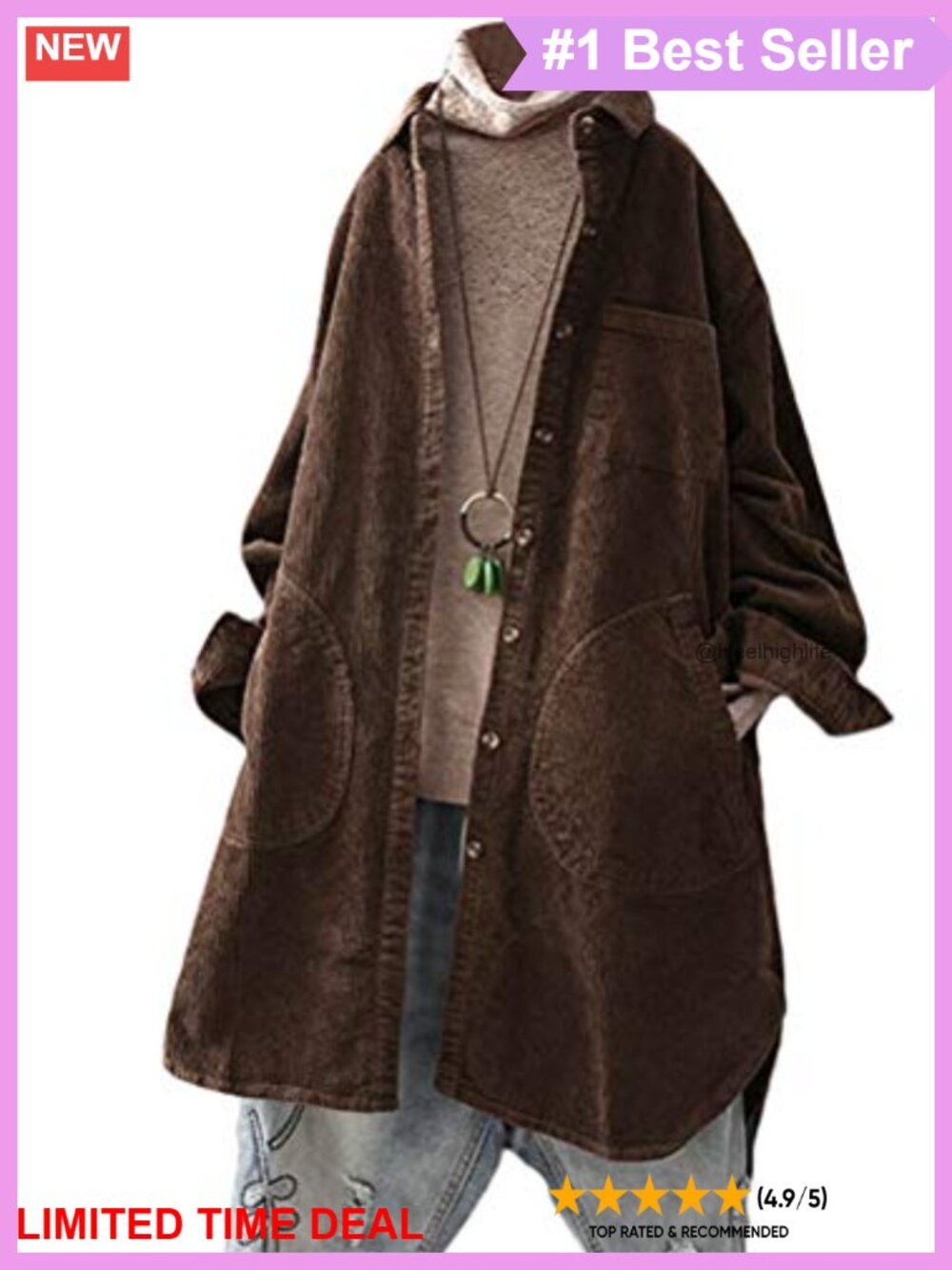 Corduroy Button Down Shirt Jacket Blouse Top Long Sleeve Pockets